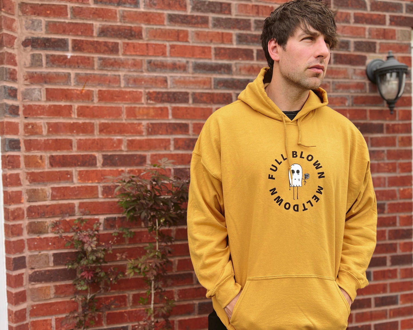 Burnt yellow hoodie with the FBM ghost logo ‘dead’ center!