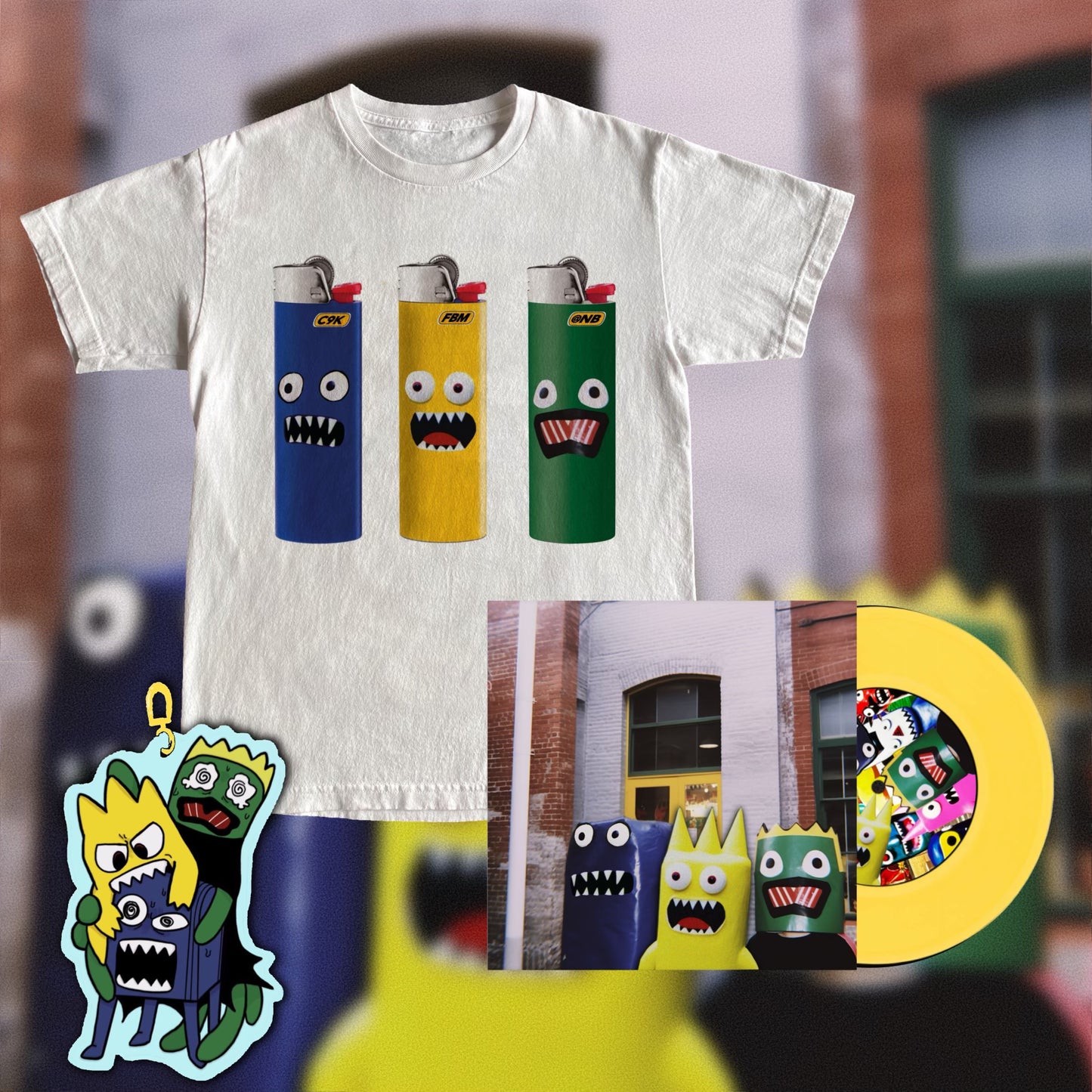 FBM, Cyborg9k, Nightmare Beach 7” split with insert poster, keychain AND T-shirt combo PRE-ORDER